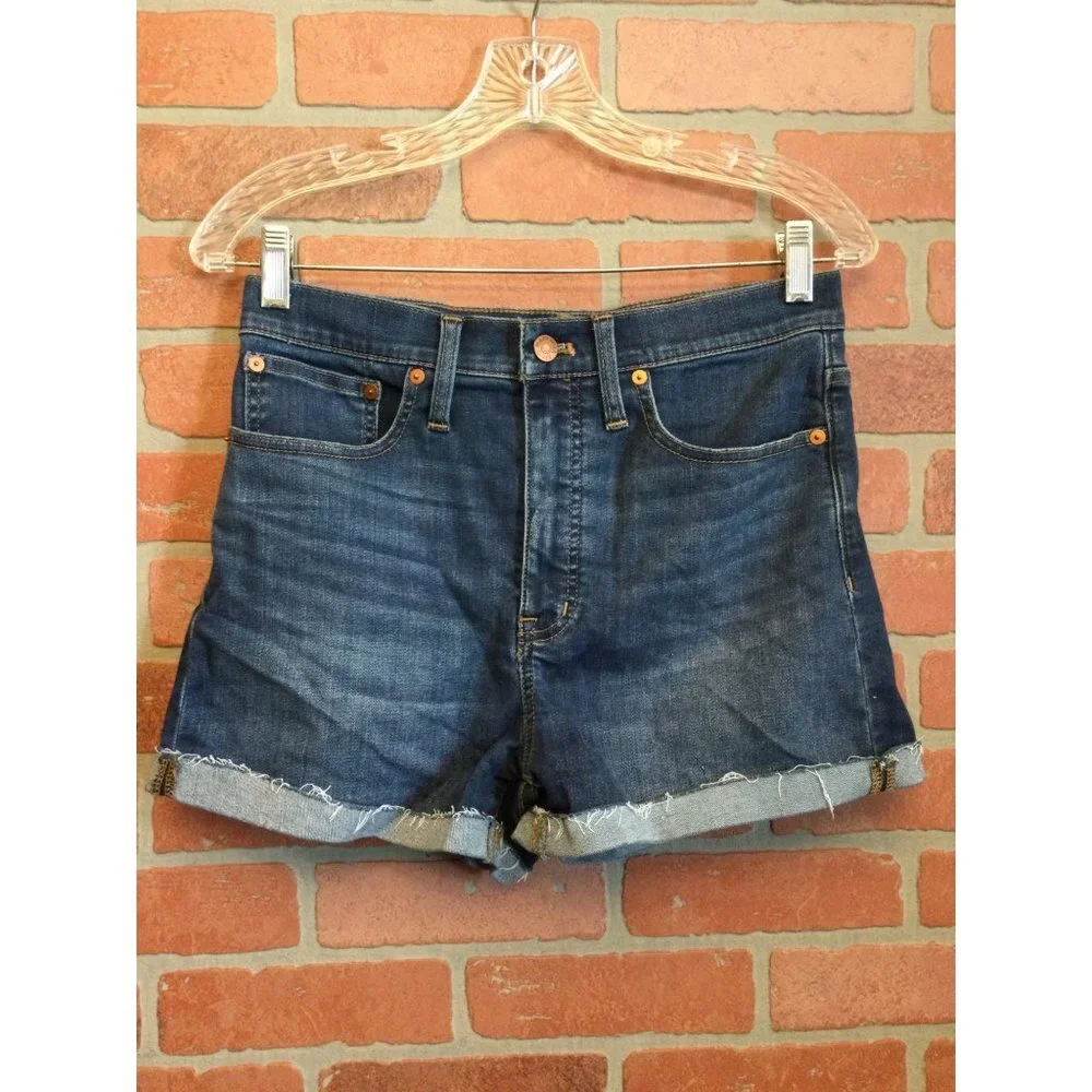Madewell Women's High-Rise Denim Shorts Cut-Off Cuffed Hem Pockets Size 28